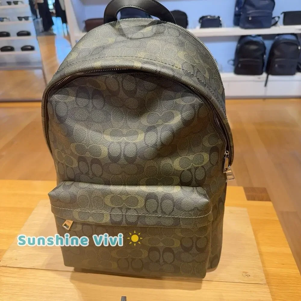 NWT Coach Men Taylor Backpack Signature Camo Print CES17 Silver/Green Leather